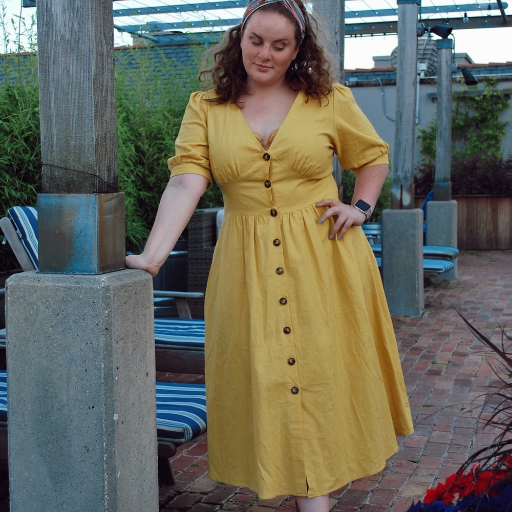 City Chic XS yellow prairie dress 14W linen